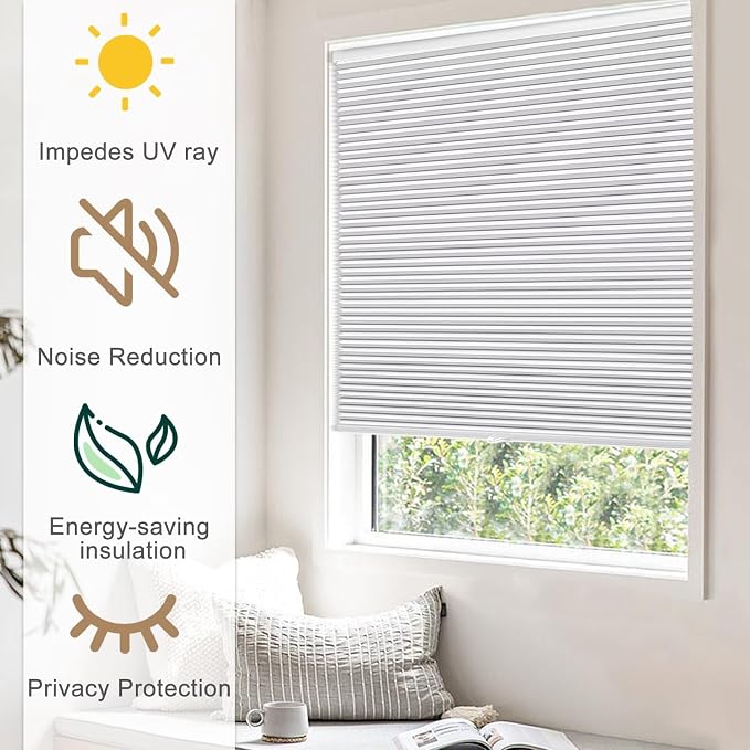 MYshade Cordless Blackout Cellular Shades, 1.5" Honeycomb Window Blinds for Bedroom & Nursery, Thermal Insulated, Noise Reducing, Privacy Shades, Inside or Outside Mount (24" W x 64" H, White)