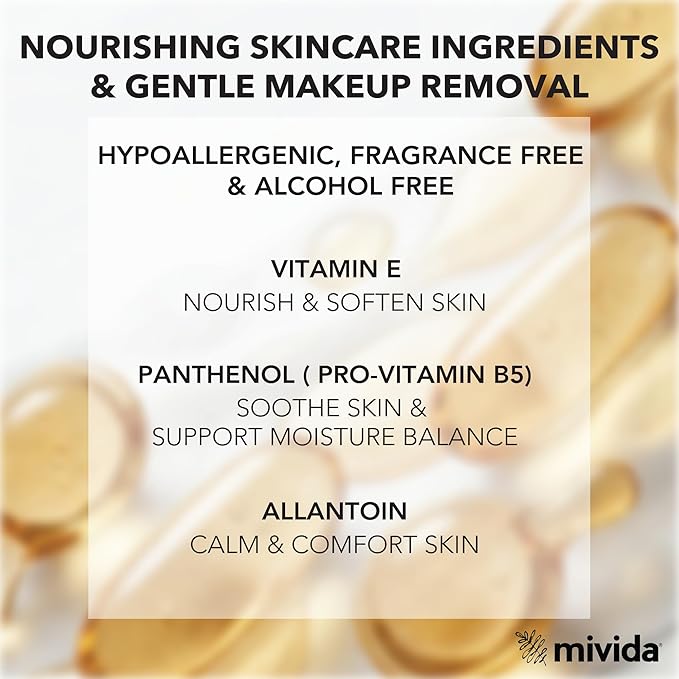 mivida100 Count Hypoallergenic Makeup Remover Wipes Individually Wrapped with Vitamin E | Dermatologist Tested Alcohol-Free, Fragrance-Free face wipes Individully Wrapped