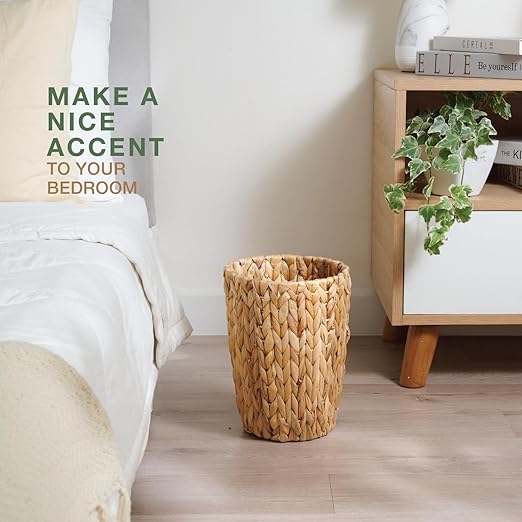 84ECO 2-Pack Wicker Trash Cans - Rattan Trash Can - Wicker Waste Basket for Bathroom, Bedroom - Woven Waste Basket (Natural, 2 Gallon)