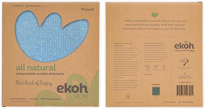 Swedish Dishcloths for Kitchen by EKOH – 12 Pack Reusable Paper Towels – Washable Eco-Friendly Cellulose Sponge Cloths – Odor-Free, Absorbent Cleaning Towels – Blueberry Design
