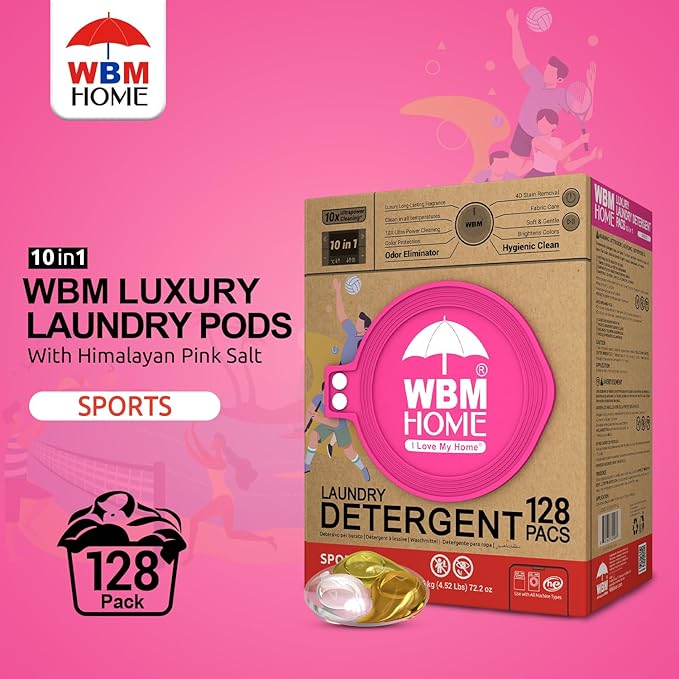 WBM Laundry Detergent Pods, Autumn Scent – 128 Pods in Recycleable Packaging for 10x Ultra Power Cleaning, Odor Defense for Activewear & Sports Shirts