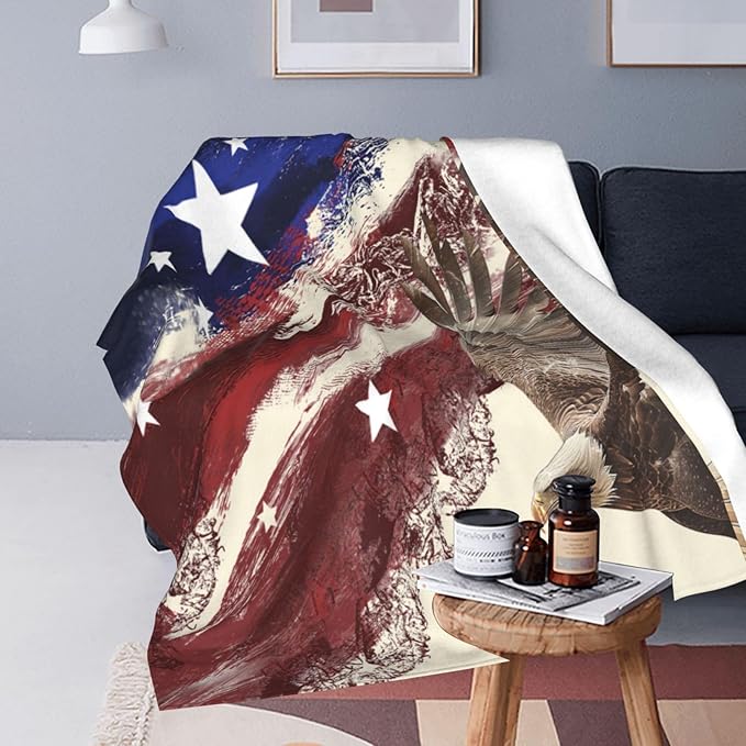 American Eagle Flag Blanket Gifts Bald Eagle Decor Throw Blanket Comfy Plush Flannel Fleece Warm Soft Fluffy Fuzzy Lightweight Blanket for Girls Boys Women Men Teens for Bed Sofa Couch 50"X60"