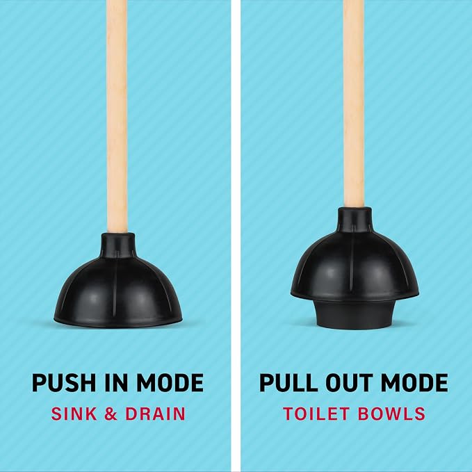 SteadMax Heavy Duty Toilet Plunger, Commercial Grade Double Thrust Force Rubber Cup with Wood Handle (22")