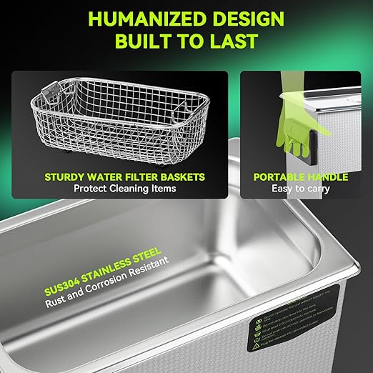 3L Commercial Ultrasonic Cleaner, ECO Mode, Heating, Degas Mode, ECO Energy-Saving Ultrasonic Cleaning Machine Excellent for Labs,Carburetor,Jewelry,Dentures,Automotive & Industrial Parts.