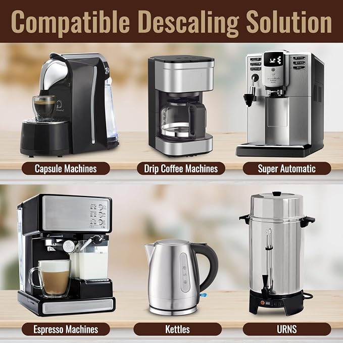 Universal Descaling Solution for Keurig Breville Nespresso & Delonghi (2 Uses) | Coffee Machine Descaler Cleaner | Liquid To Descale Automatic Coffee Makers & Espresso Machines