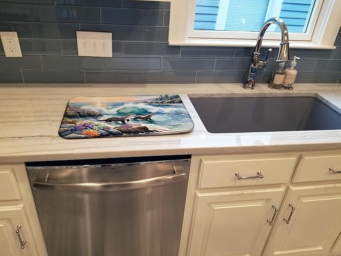 Caroline's Treasures Coastal Wildlife Seals Dish Drying Mat Absorbent Dish Drying Mat Pad for Kitchen Counter Dish Drainer Mat for Countertop, 14 x 21", Multicolor