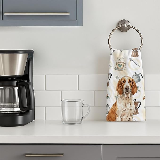 Caroline's Treasures Bracco Italiano Coffee Bar Kitchen Towel Velour Plush Front and Cotton Loop Back Machine Washable