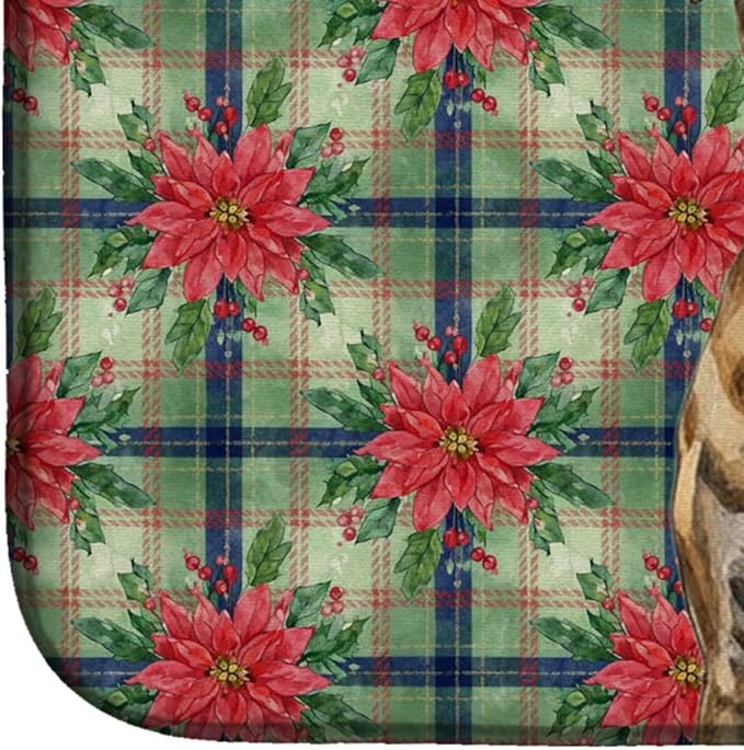 Caroline's Treasures Brindle Boerboel Christmas PoinsettIas Dish Drying Mat Absorbent Dish Drying Mat Pad for Kitchen Counter Dish Drainer Mat for Countertop, 14 x 21", Multicolor