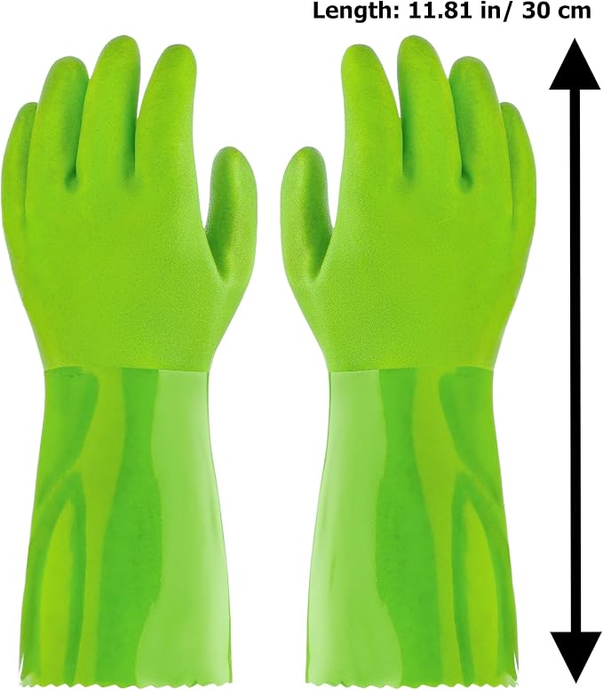 Kitchen-Star Ultimate Rubber Household PVC Gloves with Comfortable Cotton Lining, Anti-Slip surface, Kitchen Dishwashing, Extra Thickness, Kitchen Cleaning, Working, Painting, Pet Care (Medium, Green)