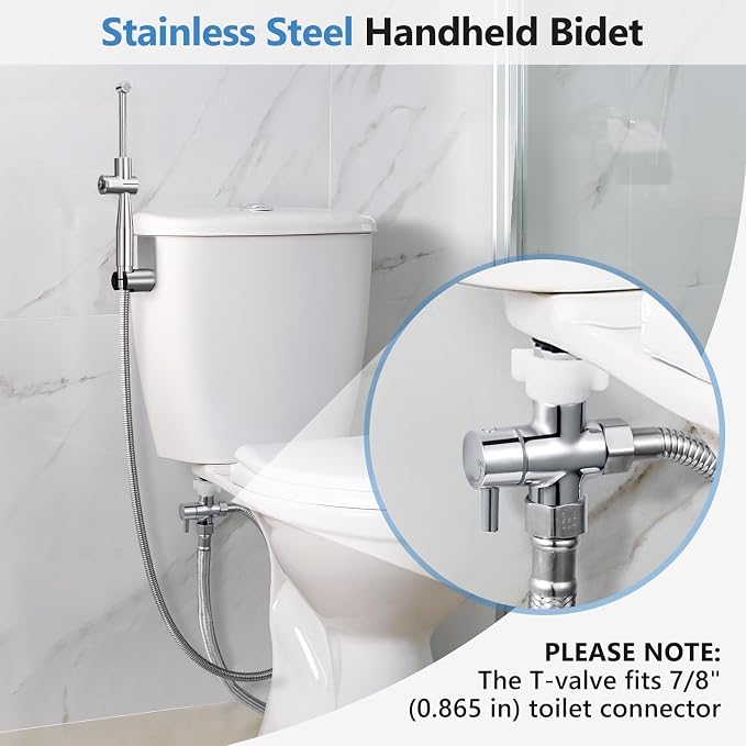 SPACEREST Handheld Bidet Sprayer for Toilet, Leak-Proof Stainless Steel Bidet Attachment for Toilet, Adjustable Spray Angle & Water Pressure, Toilet Sprayer for Personal Care, Postpartum (Silver)