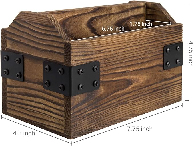 MyGift Wood TV Remote Control Holder, Remote Organizer Storage Caddy for Table with 2 Compartments and Decorative Black Metal Wrap Accents, Rustic Burnt