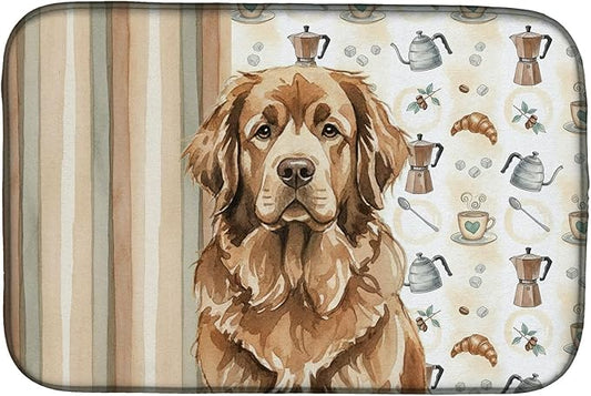 Caroline's Treasures Brown Newfoundland Coffee Bar Dish Drying Mat Absorbent Dish Drying Mat Pad for Kitchen Counter Dish Drainer Mat for Countertop, 14 x 21", Multicolor