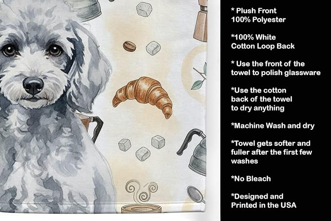 Caroline's Treasures Miniature Silver Poodle Coffee Bar Kitchen Towel Velour Plush Front and Cotton Loop Back Machine Washable