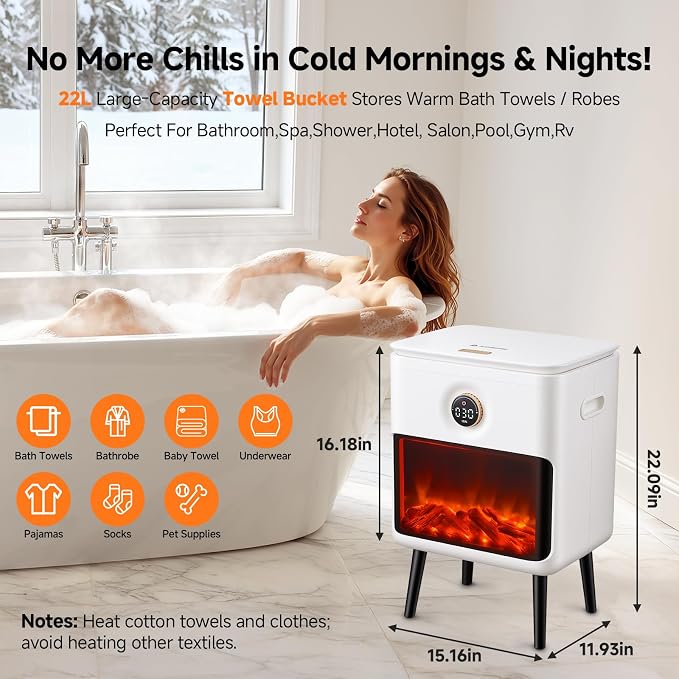 AAOBOSI Luxury Rectangle Towel Warmer - Spa & Bathroom Heater with Fragrance, Towel Warmer with 3D Flame Screen,Auto Shut-Off, Fits Towels, Blankets, Bathrobes, PJ's for Him & Her.