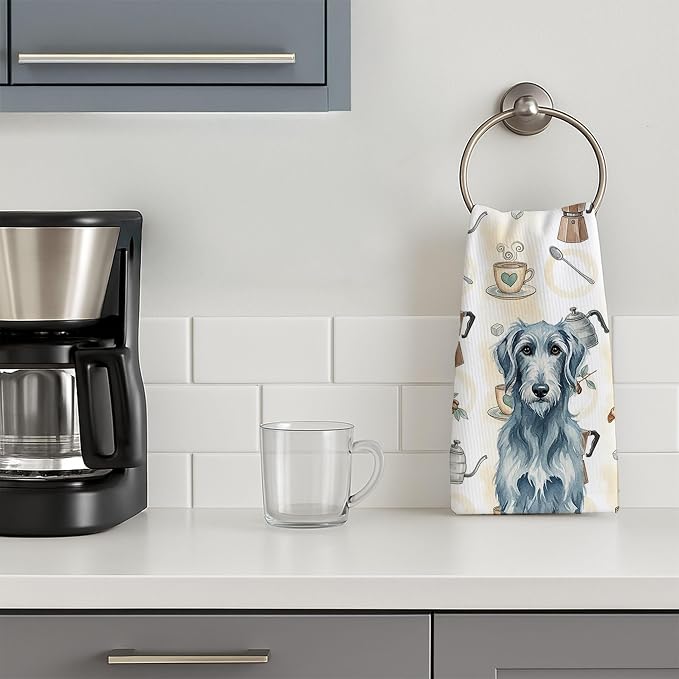 Caroline's Treasures Blue-Gray Scottish Deerhound Coffee Bar Kitchen Towel Velour Plush Front and Cotton Loop Back Machine Washable