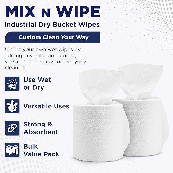 Fresh Towel Mix-N-Wipe Dry Wipes Refill 2-Pack 220 Sheets, Make Your Own Wet Wipes, 6x9 Inch Center Pull Bulk Cleaning Wipes for Bucket Dispenser, DIY Multi Surface Wipes for Home, Garage, Car and Gym