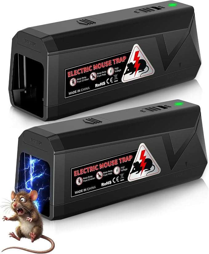 Electric Mouse Traps Indoor for Home, Reusable No-Touch Electronic Mouse Trap Zapper with Powerful Voltage Effectively Kills Mice in Living Rooms, Kitchens, Garages, and More