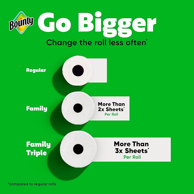 Bounty Quick-Size Paper Towels, White, 12 Family Triple = 40 Regular Rolls