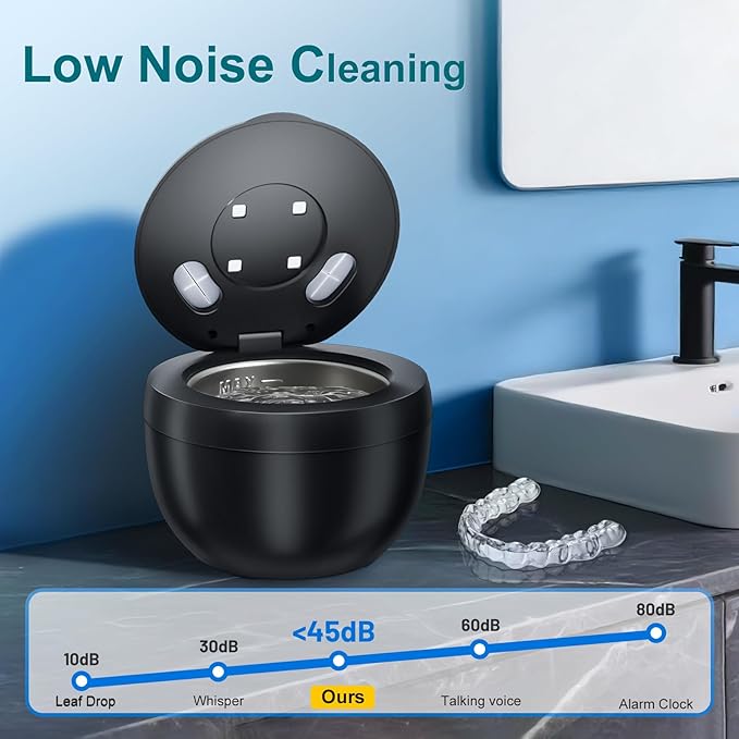 Ultrasonic Retainer Cleaner Machine, 200ML Ultrasonic Cleaning Pod with 4 Modes, Digital Timer for Denture Cleaner, Aligners, Mouth Guards, Braces, Jewelry & Toothbrush Heads