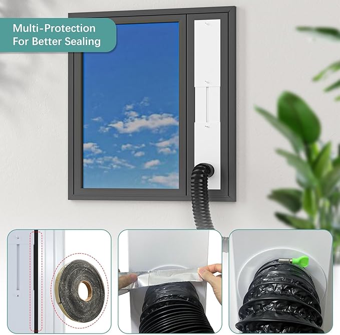 Phopich Dryer Vent Window Kit, 4 inch Adjustable Window Vent Kit with 6.6 Feet Aluminum Foil Hose for Exhaust Ventilation(Adjustable Up to 47 inches)