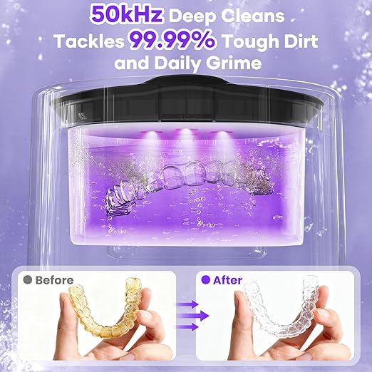 Ultrasonic Cleaner for Retainers & Aligners - 50kHz Dental Pod for Invisalign, Braces, Dentures, Night Guards, 200ml 3 Modes, Deep Clean for Fresh Retainers, Black