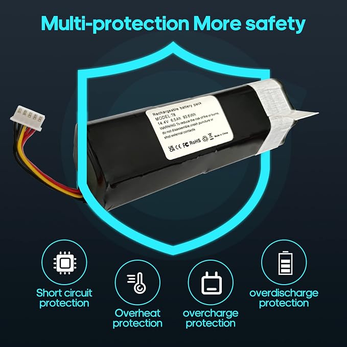 6.5Ah Battery Compatible with Yeedi vac Series、Ecovacs Deebot T5、T8、T9、T10、T20、X1、950 Robotic Vacuum Cleaners Replacement Battery Pack,Side Brush(2pcs)