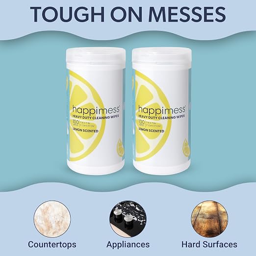 happimess WPE1002A-2SET All-Purpose Cleaning Wipes, Heavy Duty Multi-Surface Household Wipes for Kitchen and Bathroom, Fresh Lemon Scent, 100 Count, Pack of 2