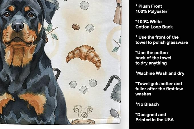Caroline's Treasures Rottweiler Coffee Bar Kitchen Towel Velour Plush Front and Cotton Loop Back Machine Washable
