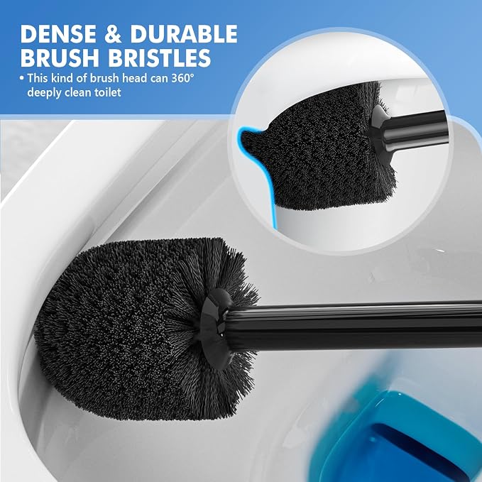 LOVLOY Toilet Plunger and Brush, Bowl Brush and Heavy Duty Toilet Plunger Set with Ventilated Holder, 2-in-1 Toilet Brush and Plunger Combo for Bathroom Cleaning (2 Pack, Black)
