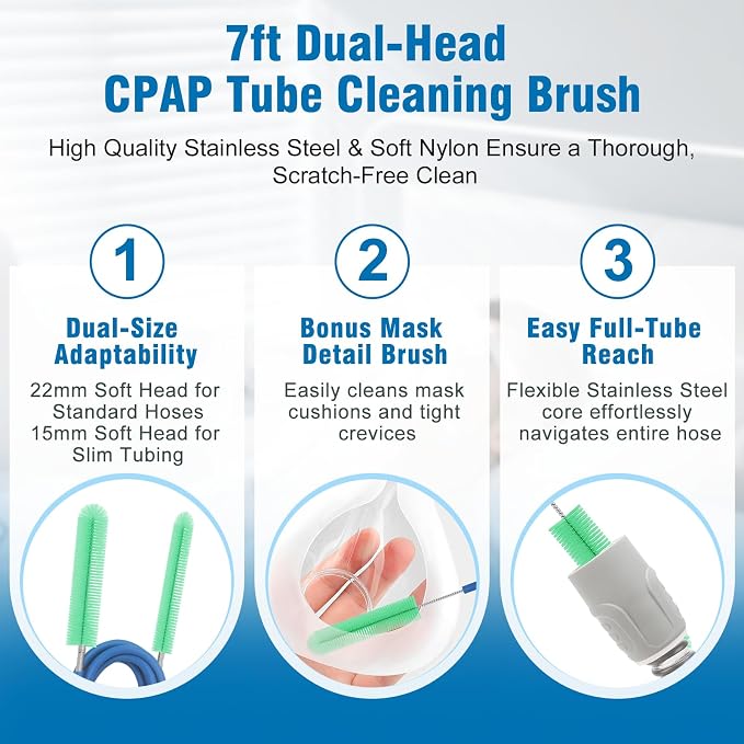 9 Pack CPAP Cleaning Kit for Hose & Mask, with Speed Control Hose Dryer, Collapsible Wash Basin & Hose Hanger, 7ft Cleaning Brush, CPAP Cleaning Supplies with Storage Bag, for 22mm & 15mm Tube