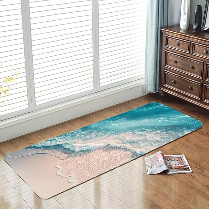 WODEJIA Non Slip Bath Rugs Sponge Foam for Bathroom,Flannel Mat Rug for Living Room, Absorbent Water Clearance MatS for Forlaundry Room and Kitchen, Beach Decor Welcome Mat 47x18 Inches
