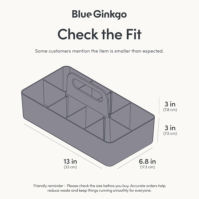 BLUE GINKGO Stackable Organizer Caddy – Korean-Made Portable Tote for Bathroom, Office, Crafts, or School Supplies (Long Rectangle, Gray)