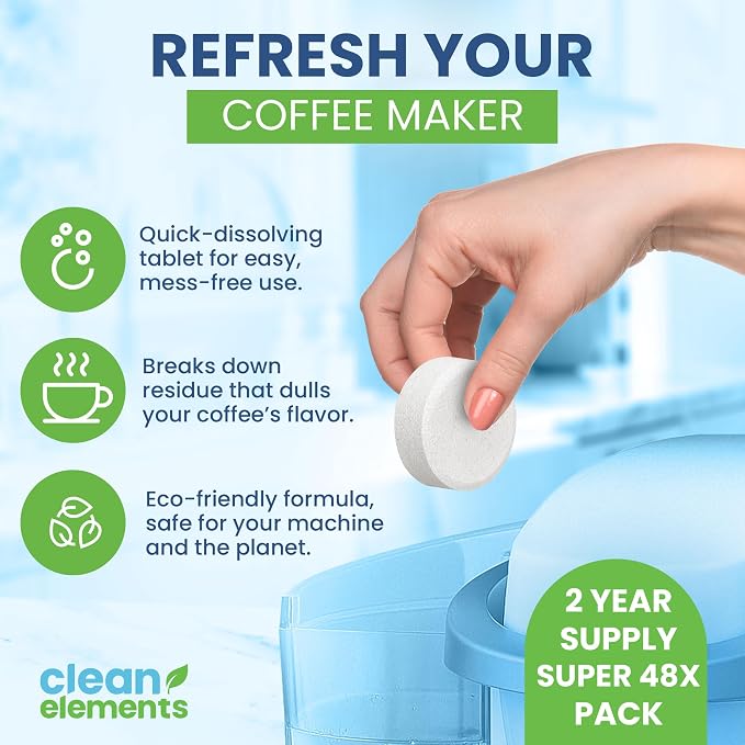 Coffee Maker Cleaner & Descaler Tablets – 48 Pack, Deep Cleaning for Coffee Pot & Coffe Machine, Compatible with Keurig, Nespresso, Miele, Ninja, Breville, DeLonghi, Espresso & Drip Machines