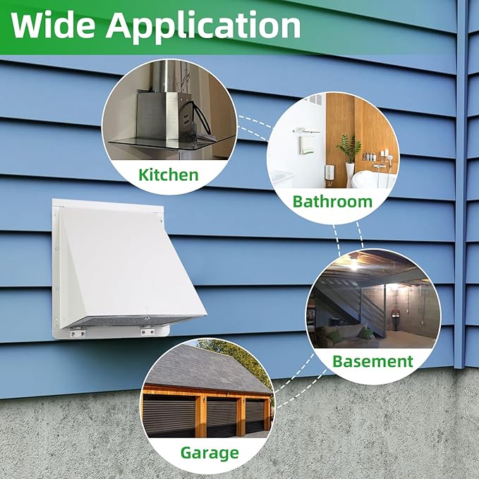 5 Inch Hooded Wall Vent with Screen and Damper,5'' Wall Vent Cover Exhaust Vent Cover Cap,Exterior Dryer Vent Cover Hood for Outdoor Kitchen Range Hood/Dryer/Bathroom Exhaust-Galvanized Steel,White