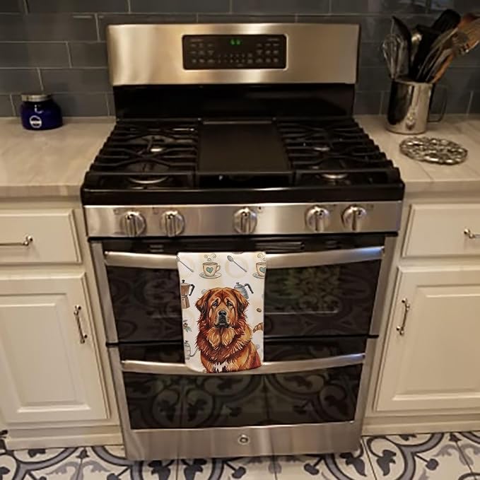 Caroline's Treasures Red Gold Tibetan Mastiff Coffee Bar Kitchen Towel Velour Plush Front and Cotton Loop Back Machine Washable