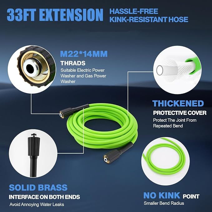 Electric Pressure Washer 5000PSI Adjustable Max 4.0GPM with 33FT Flexible Extension Hose, 4 Nozzles, Foam Cannon, Power Washer Powered for Cars, Patios, Driveways, Blue
