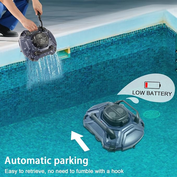 Cordless Robotic Pool Cleaner,Robotic Pool Vacuum Automatic Cleaning, Dual-Motor, Self-Parking,for Above/In Ground Swimming Pools (Rubber Stopper not Included)