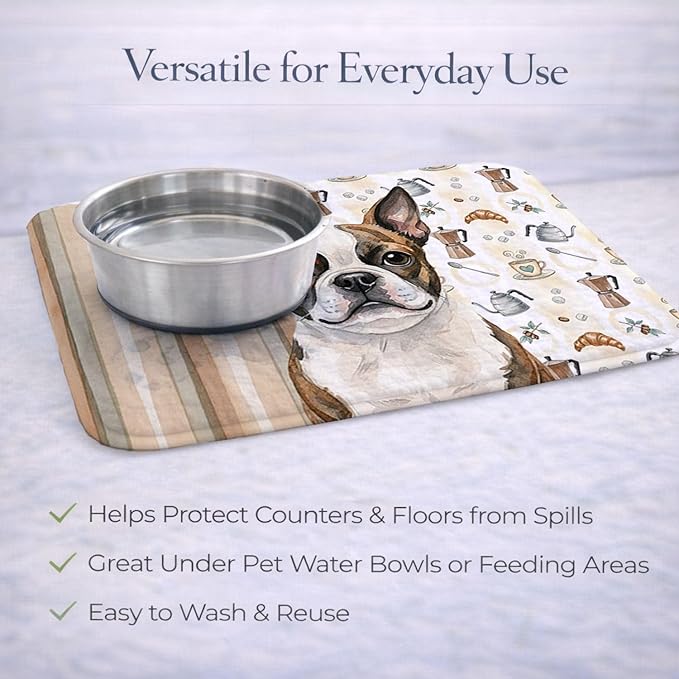 Caroline's Treasures Brindle Boston Terrier Coffee Bar Dish Drying Mat Absorbent Dish Drying Mat Pad for Kitchen Counter Dish Drainer Mat for Countertop, 14 x 21", Multicolor