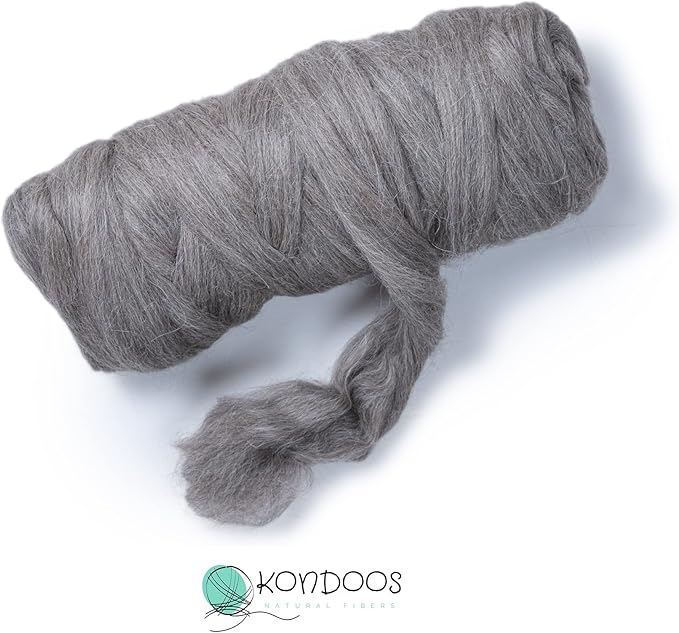 Llama Wool roving (Similar to Alpaca), 1 lb. Best for Needle Felting, handcrafts and Spinning. Natural Colours, un-Dyed. (Light Gray PMG, 1lb)