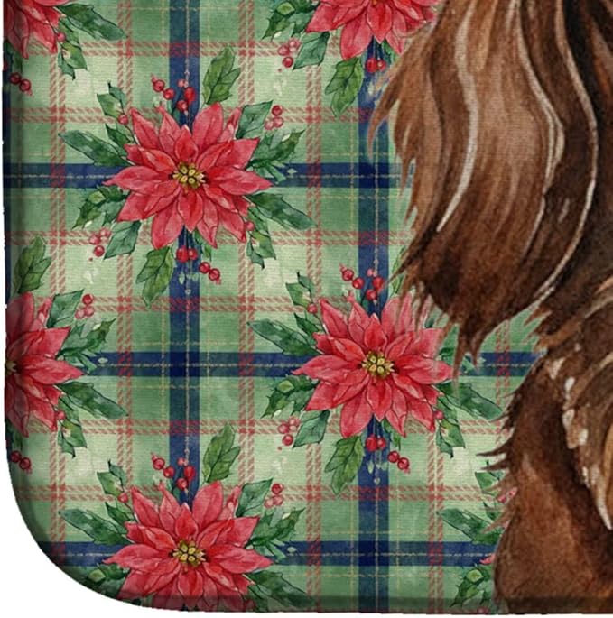 Caroline's Treasures Longhaired Chocolate and Tan Dachshund Christmas PoinsettIas Dish Drying Mat Absorbent Dish Drying Mat Pad for Kitchen Counter Dish Drainer Mat for Countertop, 14 x 21"