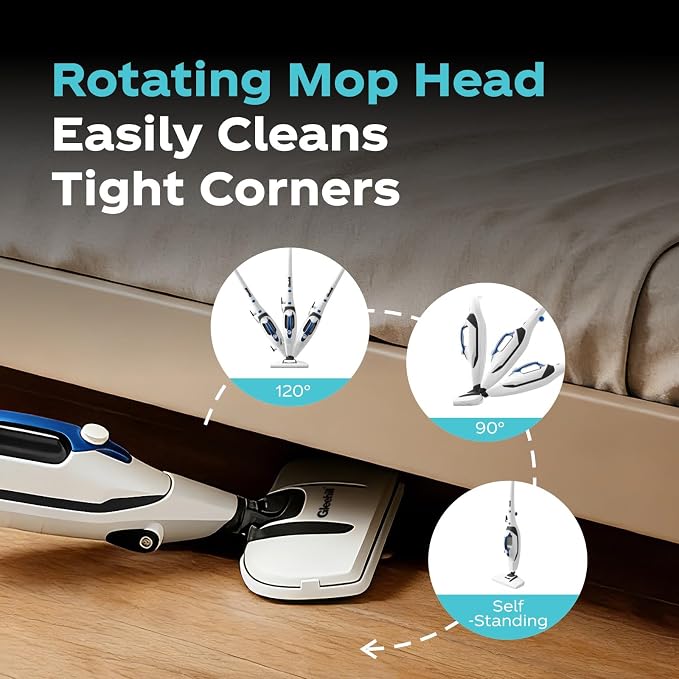 10-in-1 Steam Mops for Floor Cleaning, 302℉ Detachable Handheld Steam Cleaner with 400ml Water Tank and 26.25ft Power Cord, Folding Steamer Mop for Hardwood and Tile Floors, Blue & White