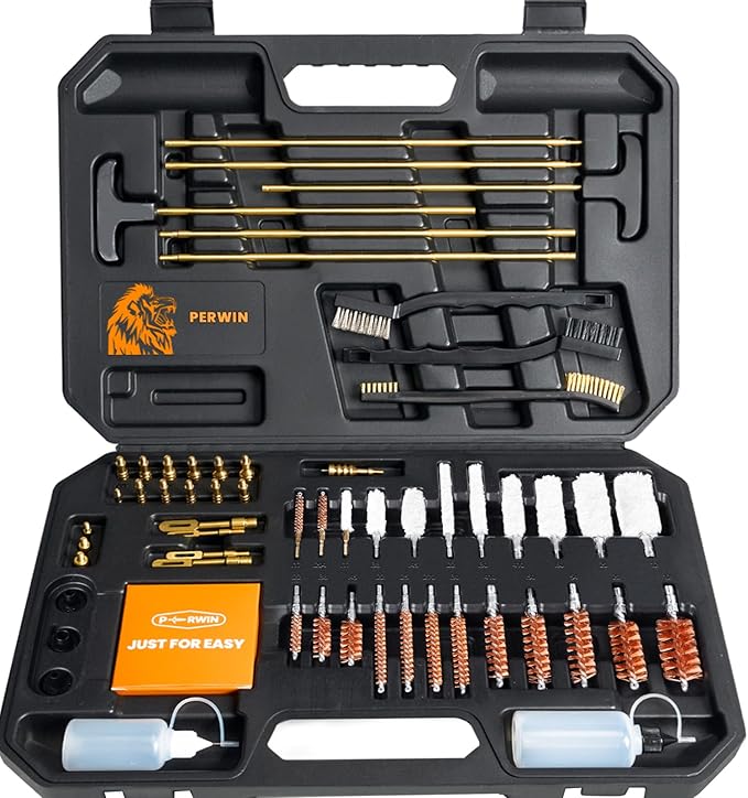 PERWIN Universal Gun Cleaning Kit for All Caliber Pistol Rifle Handgun Shotgun Hunting Cleaning Kit with Brass Rods and Tough Carrying Case, Gun Accessories Gifts for Men