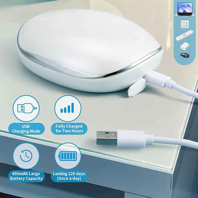 Contact Lens Cleaner, Portable Ultrasonic Contact Lens Cleaning Machine with USB Charger, LED Timer Display & 5 Contacts Solution Cases Kit for Soft Hard Colored RGP Lenses (White)