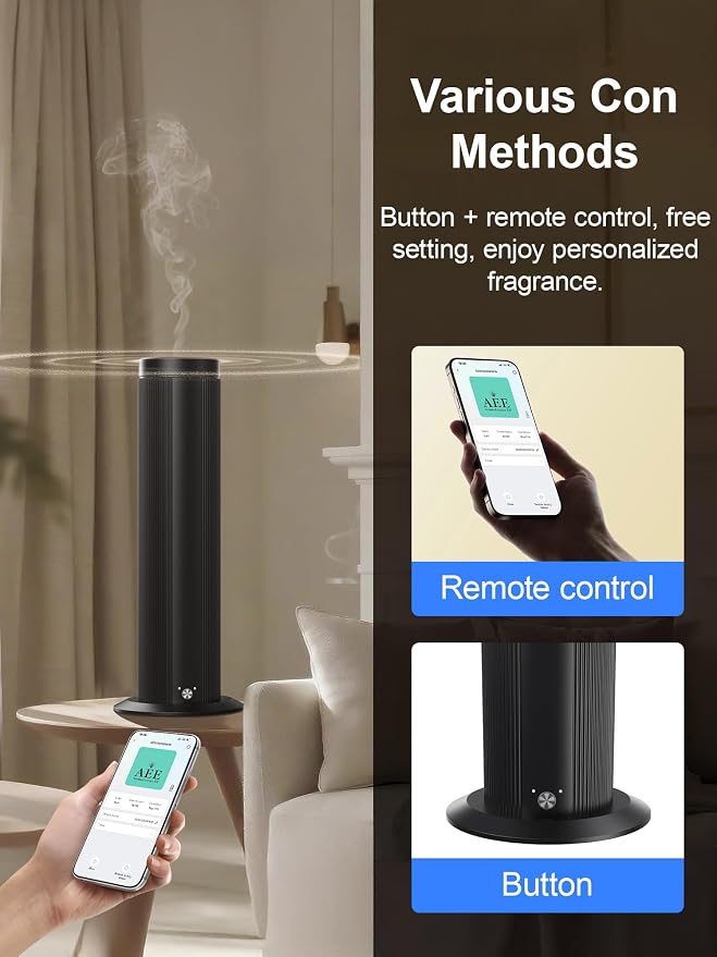 Waterless Scent Diffuser for Large Room up to 1500 Sq Ft - Cold Air Essential Oil Diffuser with App Timer & ≤25dB Quiet, for Home Bedroom Office Hotel Spa, Black (Oils Not Included)