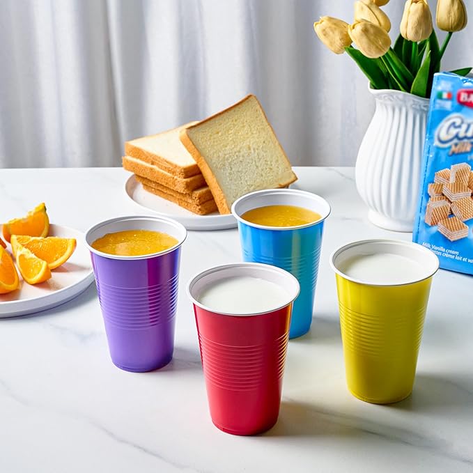 Lilymicky 200 Pack 16 oz Disposable Plastic Cups, Assorted Color Plastic Party Cups for Parties, Events, Game and BBQ