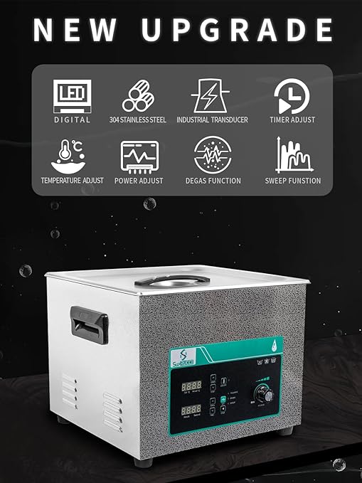 Ultrasonic Cleaner 15L, Sweep Function, 360W Power Adjustable Ultrasonic Parts Cleaner for Cleaning Carburetor, Metal Engine Parts, Gun, Oil Filter, Bike Chain, Gear, Eyewear, Watch, Jewelry
