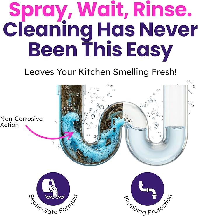 Foaming Garbage Disposal Cleaner with 24-Inch Hose | Deep Reach Drain Cleaner & Deodorizer | Odor Eliminator for Kitchen Drains & Disposals | Heavy-Duty Foaming Action | 1-Year Supply Per Can