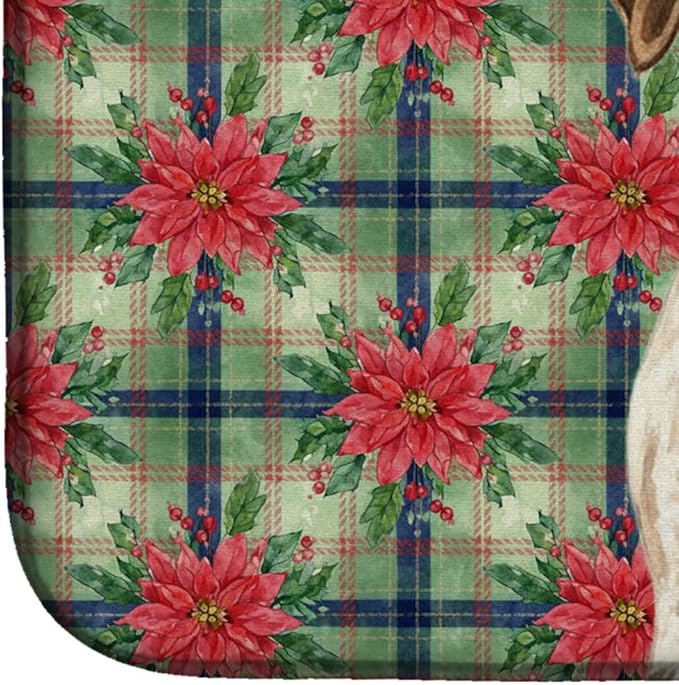 Caroline's Treasures Liver and White German Wirehaired Pointer Christmas PoinsettIas Dish Drying Mat Absorbent Dish Drying Mat Pad for Kitchen Counter Dish Drainer Mat for Countertop, 14 x 21"