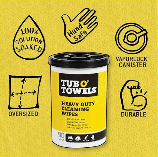 TaskBrand N-V040CGB Blue V40 Value Series Center Pull Wiper Sheets & Tub O Towels TW90 Heavy-Duty 10" x 12" Size Multi-Surface Cleaning Wipes, 90 Count Per Canister