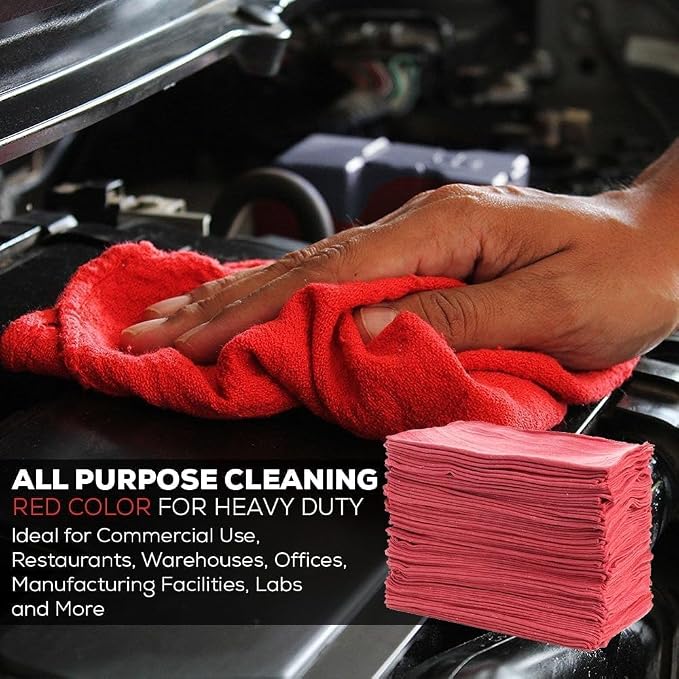 SIMPLI-MAGIC Cotton Shop Towels 14"x12" (500 Pack) – Reusable Cleaning Shop Rags for Mechanic, Industries, Garage and Homes (Red)